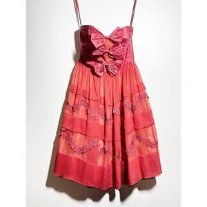 Jill Stuart EUC Pink Silk Chiffon Strapless Bow Barbie Preppy Dress Size 4